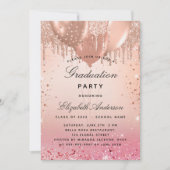 Graduierungsparty rosa Rosengold Ballons Luxus Einladung (Vorderseite)