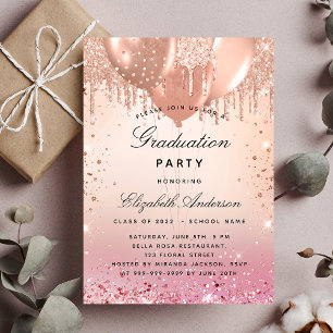 Graduierungsparty rosa Rosengold Ballons Luxus Einladung