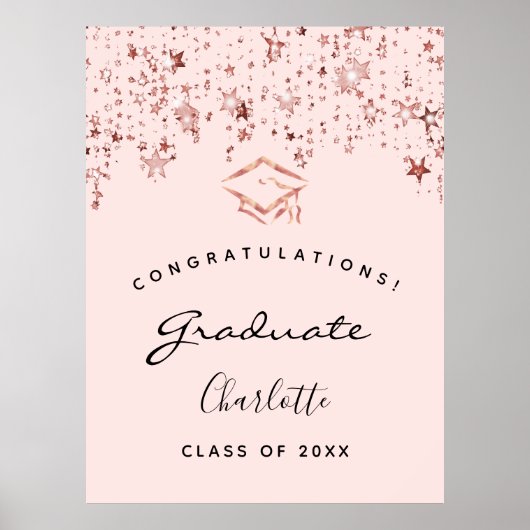 Graduierungsparty rosa Rosengoldensterne Poster (Vorne)