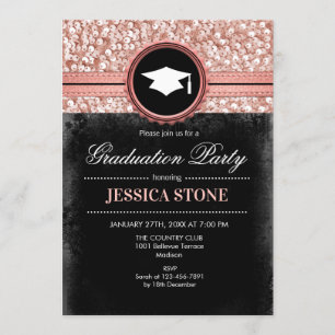 Graduierungsparty - Rose Gold Black Einladung