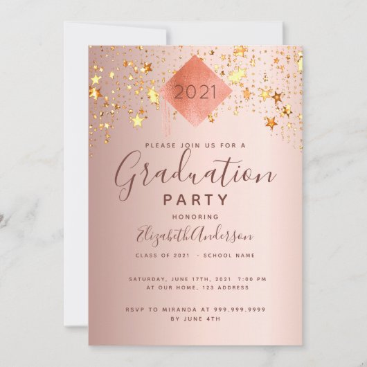 Graduierungsparty Rose Gold Topper Stars Einladung (Vorderseite)