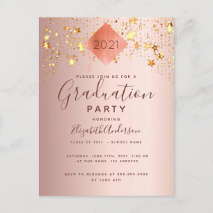 Graduierungsparty Rose Gold Topper Stars Postkarte