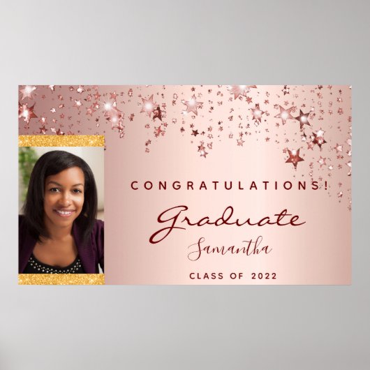 Graduierungsparty Rose Goldene Sterne Foto Poster (Vorne)