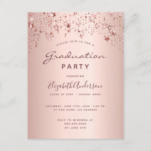 Graduierungsparty Rose Goldstars Einladung Postkarte