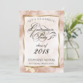 Graduierungsparty-Rose und Gold-Marmor Einladung (Stehend Vorderseite)