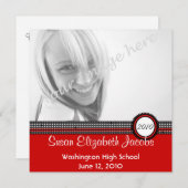 Graduierungsparty - Rot und Schwarz Einladung (Vorne/Hinten)