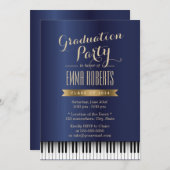 Graduierungsparty Royal Blue Piano Musik Einladung (Vorne/Hinten)