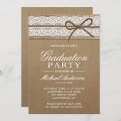 Graduierungsparty Rustic Burlap String Bow Spitze Einladung (Vorne/Hinten)