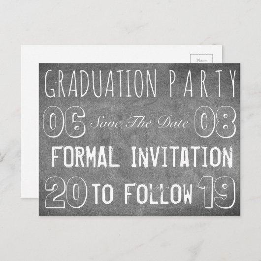 Graduierungsparty Save the Date Chalkboard-Look Postkarte (Vorne/Hinten)