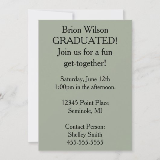 Graduierungsparty! Schwarz, Grau, Matte 5 Zoll x 7 Einladung (Rückseite)