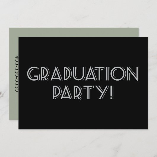 Graduierungsparty! Schwarz, Grau, Matte 5 Zoll x 7 Einladung (Vorne/Hinten)