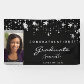 Graduierungsparty Schwarz-weißen Sterne Foto 2025 Banner (Horizontal)