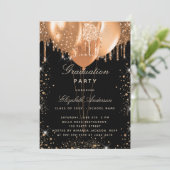 Graduierungsparty schwarze Goldballons Luxus Einladung (Stehend Vorderseite)