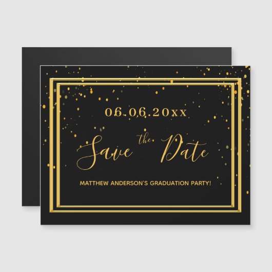Graduierungsparty schwarzes Gold speichern den Dat Magneteinladung (Vorne/Hinten)