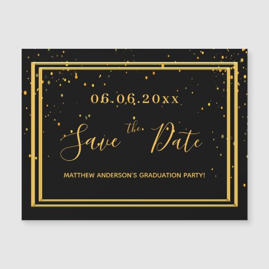 Graduierungsparty schwarzes Gold speichern den Dat Magneteinladung (Vorderseite)