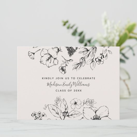 Graduierungsparty Script Blush Botanisches Gebilde Einladung (Stehend Vorderseite)
