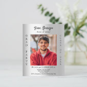 Graduierungsparty Silber Foto 2025 Einladung (Stehend Vorderseite)