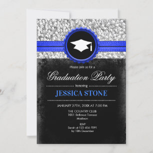 Graduierungsparty - Silver Black Royal Blue Einladung