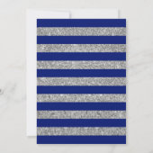 Graduierungsparty - Silver Navy Blue Stripes Einladung (Rückseite)