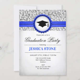Graduierungsparty - Silver White Royal Blue Einladung