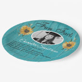 Graduierungsparty Spaß Fakten Sonnenblumen Aquamar Pappteller (Schrägansicht)
