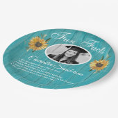 Graduierungsparty Spaß Fakten Sonnenblumen Aquamar Pappteller (Schrägansicht)