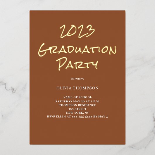 Graduierungsparty Terracotta Foil Einladung (Vorderseite)