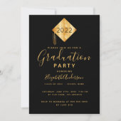 Graduierungsparty Topper Black Gold Einladung (Vorderseite)