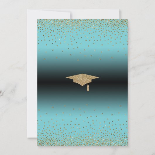 Graduierungsparty Türkis Ombre Confetti Einladung (Rückseite)