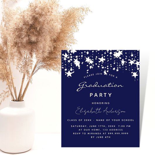 Graduierungsparty und blau-weiße Haushaltseinladun