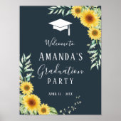 Graduierungsparty unterzeichnet Sonnenblumen blaue Poster