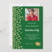 Graduierungsparty Wald grünes Gold Konfetti Foto Einladung (Vorderseite)