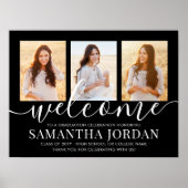 Graduierungsparty Willkommen 3 Foto Collage Schwar Poster (Vorne)