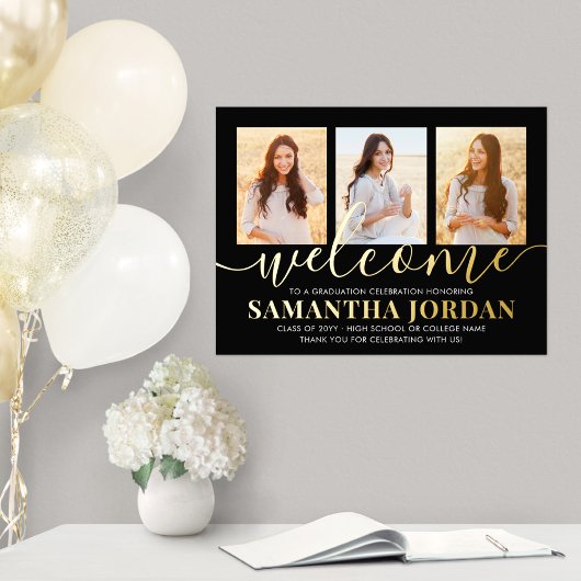 Graduierungsparty Willkommen 3 Foto Schwarz und Re Foliendrucke