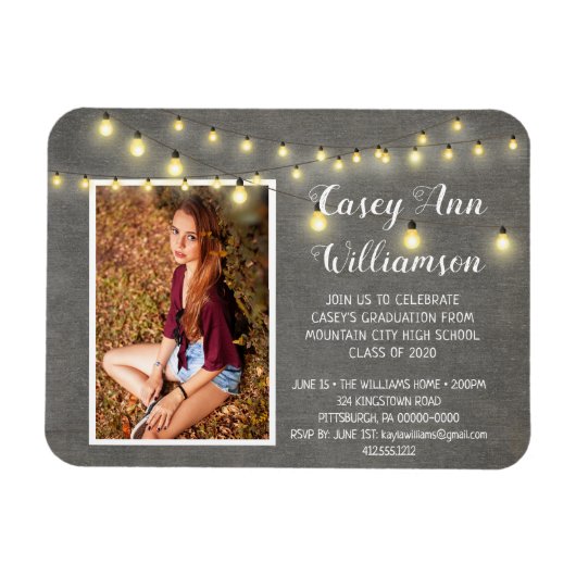 Graduierungsparty Wood Lights Foto Magnet (Horizontal)