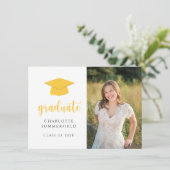 Graduierungsparty Yellow Gold Cap Tassel Foto Einladung (Stehend Vorderseite)