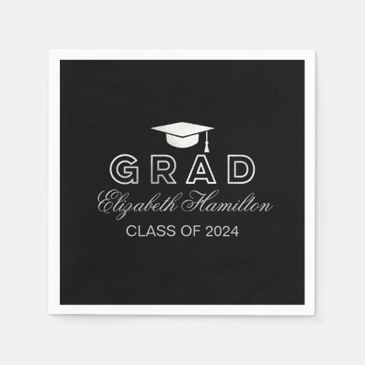 Graduierungspauschale Silver & Black Elegant Grad Serviette (Vorderseite)