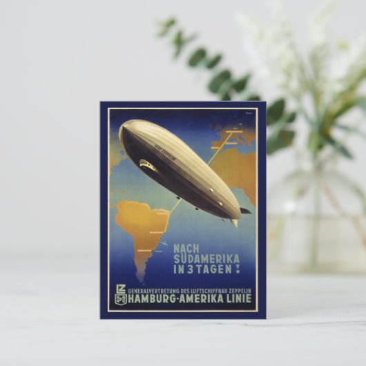 Graf Zeppelin Vintage Poster restauriert Postkarte (Stehend Vorderseite)