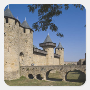 Grafen Castle, Carcassonne, Aude, Languedoc, Quadratischer Aufkleber