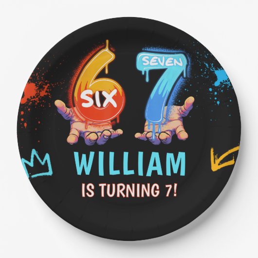 Graffiti 6 7 Meme Trend Six Seven Birthday Party Pappteller (Vorderseite)