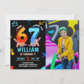 Graffiti 6 7 Meme Trend Six Seven Birthday Photo Einladung (Vorderseite)
