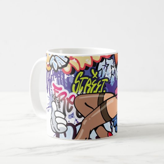 Graffiti-Abbildung mit Graffiti-Buchstaben Kaffeetasse (Vorderseite Links)