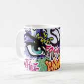 Graffiti-Abbildung mit Graffiti-Buchstaben Kaffeetasse (Vorderseite Links)