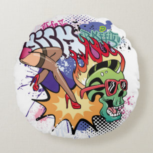 Graffiti-Abbildung mit Graffiti-Buchstaben Rundes Kissen