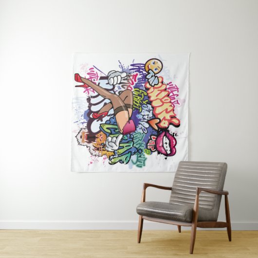 Graffiti-Abbildung mit Graffiti-Buchstaben Wandteppich (Beispiel (Horizontal))