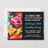 Graffiti Abstrakt Blue Letters Geburtstagseinladun Einladung (Vorderseite)