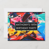 Graffiti Abstrakt Blue Letters Geburtstagseinladun Einladung (Rückseite)