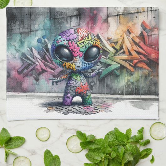 Graffiti Alien Küchentücher (Gefaltet)