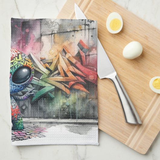 Graffiti Alien Küchentücher (Viertel Falte)