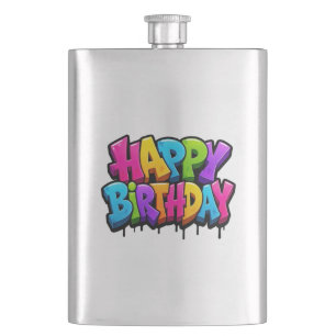 Graffiti Alles Gute zum Geburtstag bunte Beschrift Flachmann